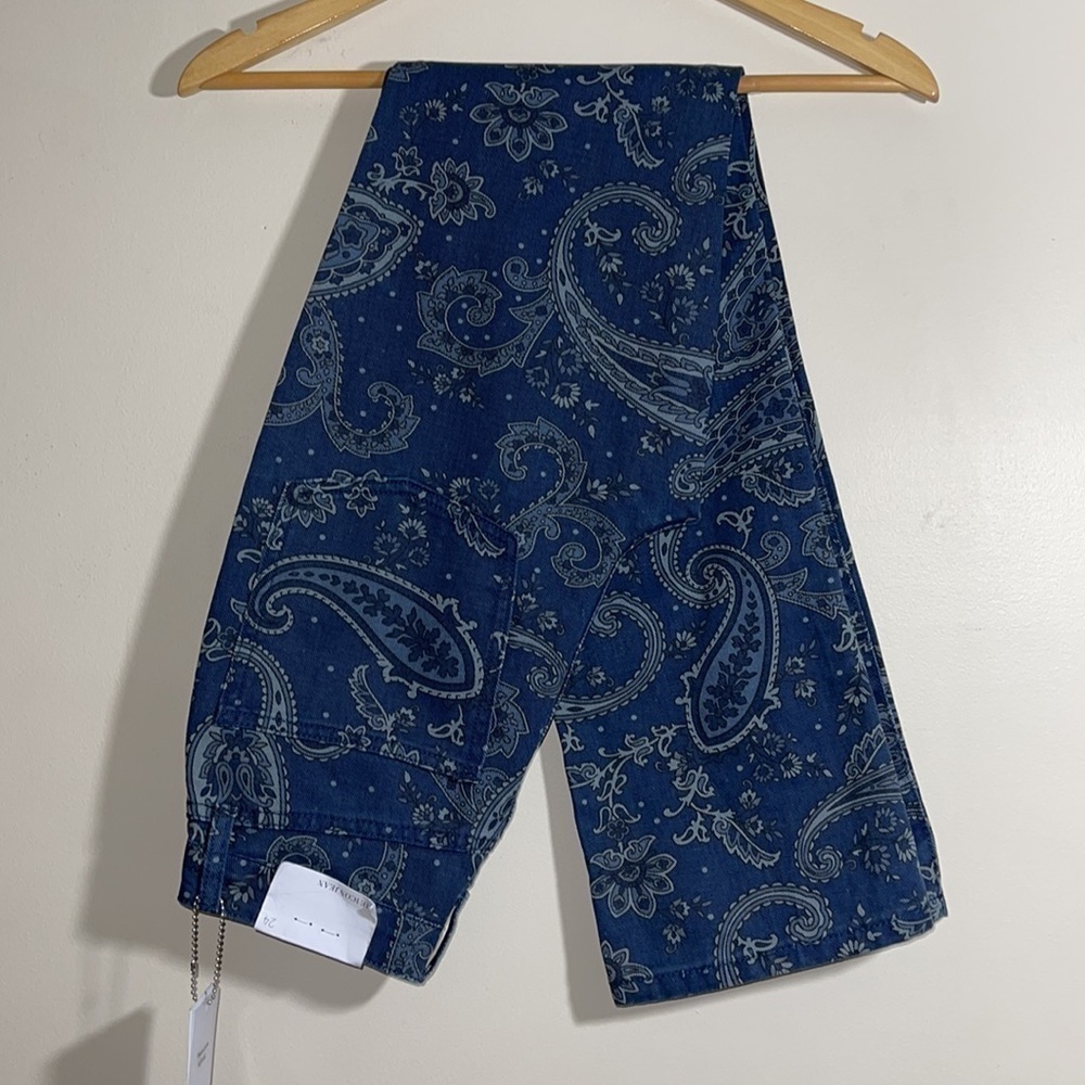 WeWoreWhat Revolve The Icon Jean in Paisley - Night 100% Cotton Sky Sz. 24 - Picture 10 of 14